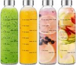 Glass Water Bottles with Lids 17 oz, Clear Juice Bottles With Stainless Steel Cap, Reusable Glass Drinking Bottle for Juicing, Refrigerator,100% Leak Proof, BPA Free - Image 2