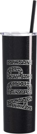 Go Greek Chic ADPi Leopard Print Tumbler with Straw - Laser Engraved (Glitter Black) - Image 2