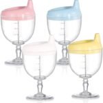 Goaste 4 Pack Plastic Sippy Cups, 7oz No Spill Plastic Wine Glass Goblet Cup, Fancy Baby Beverage Mug Milk Bottle with Lid for Kids over 3 Years on Birthday Party, Celebration, Assorted Colors - Image 2