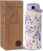 Goetland Flowers Water Bottle Beverage Bottle with Straw Lid 32 oz Stainless Steel Wide Mouth Vacuum Insulated Cute UV Printing Leak Proof For Women Girls Kids Mauve - Image 2