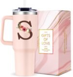 Gooddooes Monogrammed 40oz Tumbler with Handle for Women, Personalized Birthday Gifts for Women,Initial Cups for Woman Floral Letter S,Customized Gifts for Female Lady Gift for Mothers Day Christmas - Image 2