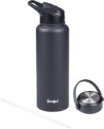 Goodful Double Wall Vacuum Sealed, Insulated Water Bottle with Two Interchangeable Lids, Sipping or Chugging Lids, Leak-Proof, Wide Mouth for Drinking and Cleaning, 40 Oz, Charcoal Gray - Image 2