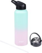 Goodful Double Wall Vacuum Sealed, Insulated Water Bottle with Two Interchangeable Lids, Sipping or Chugging Lids, Leak-Proof, Wide Mouth for Drinking and Cleaning, 40 Oz, Ombre Pink/Blue - Image 2
