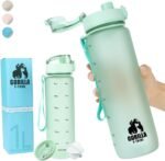 Gorilla E-Tribe Green Water Bottle Time Marker (32oz) - Daily Intake Tracking - BPA Free & Leak Proof Protein Shake Bottle - Ideal for Gym, Office, School & Hiking - Image 2