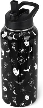Goth Water Bottle with Straws Double Walled Vacuum Insulated Sports Bottle Goth Bats Travel Thermal Cup Leak Proof Stainless Steel Tumbler Witchy Decor Gifts-32 OZ - Image 2