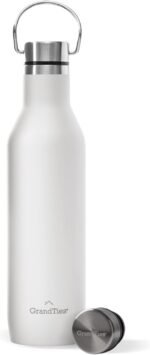 GrandTies Stainless Steel Water Bottles with 2 Lids | Slim Vacuum Insulated Cupholder Flask | Reusable Leak Proof BPA-Free Keep Cold Water bottle for School Gym Travel Sports | 21oz, Pearl White - Image 2