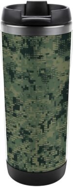 Green Army Digital Camouflage Tumbler with Lid Insulated Stainless Steel Coffee Tumbler Leak Resistant Water Bottle Reusable Iced Coffee Cup Vacuum Double Wall Travel Mug for Outdoor - Image 2