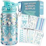 Green Decorate Your Own Water Bottle - Girls & Kids School Bottle with Jewel Stickers for Ages 6-10 - Image 2