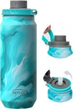 Greylock 20 oz Insulated Water Bottle with Straw Lid, Reusable Stainless Steel Sports Water Bottles with Foldable Handle, Leak Proof, Double-Wall Vacuum Insulation, 24 Hours Cold (Tides) - Image 2