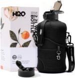 H2O Capsule 2.2L Half Gallon Water Bottle with Storage Sleeve and Removable Straw – BPA Free Large Reusable Drink Container with Handle - Big Sports Jug, 2.2 Liter (74 Ounce), Jet Black - Image 2