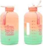 H2O Capsule INSPO Gallon Water Bottle with Time Marker and Straw Motivational Hydration Tracker Jug Big BPA-Free Food-Safe Leakproof Drinking Bottle with Handle & Strap, Lotus Blossom - Image 2