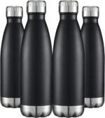 HASLE OUTFITTERS 17oz Stainless Steel Water Bottles Bulk, Vacuum Insulated Water Bottles Double Walled Reusable Metal Sports Water Bottles Keep Drinks Hot and Cold, Black, 4Packs - Image 2