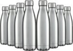 HASLE OUTFITTERS 17oz Stainless Steel Water Bottles Bulk, Vacuum Insulated Water Bottles Double Walled Reusable Metal Sports Water Bottles Keep Drinks Hot and Cold, Stainless, 8Packs - Image 2