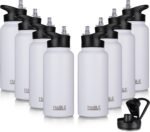 HASLE OUTFITTERS 32 oz Insulated Water Bottle Stainless Steel Double Walled Vacuum Sports Water Bottle with 2 Lids (Straw and Spout Lid) for Gym Camping Hiking(White,8) - Image 2