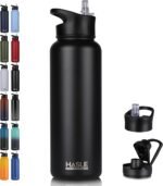 HASLE OUTFITTERS 40oz Stainless Steel Water Bottle, Vacuum Insulated Double Walled Leak Proof Sports Water Bottle with 2 Lids (Straw and Spout Lid) Thermo Mug Keep Cold and Hot(Black,1) - Image 2