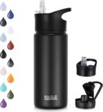 HASLE OUTFITTERS Insulated Water Bottle 16 oz Double Wall Vacuum Stainless Steel Water Bottle Leak Proof Wide Mouth with Straw Lid & Spout Lid Keeps Cold and Hot(Black,1pack) - Image 2