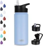 HASLE OUTFITTERS Insulated Water Bottle 16 oz Double Wall Vacuum Stainless Steel Water Bottle Leak Proof for School Wide Mouth with Straw Lid & Spout Lid Keeps Cold and Hot(Light Blue,1pack) - Image 2