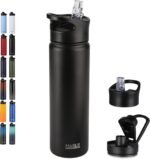 HASLE OUTFITTERS Insulated Water Bottle 22 oz Double Wall Stainless Steel Water Bottle Wide Mouth with Straw Lid & Spout Lid Keeps Cold or Hot(Black,1) - Image 2