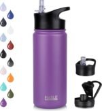 HASLE OUTFITTERS Insulated Water Bottle Kids 16 oz Double Wall Vacuum Stainless Steel Water Bottle Leak Proof for School Wide Mouth with Straw Lid & Spout Lid Keeps Cold and Hot(Purple,1pack) - Image 2