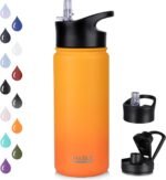HASLE OUTFITTERS Insulated Water Bottle Kids 16 oz Double Wall Vacuum Stainless Steel Water Bottle Leak Proof for School Wide Mouth with Straw Lid Spout Lid Keeps Cold and Hot(Yellow and Orange,1pack) - Image 2
