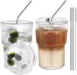 HIGIINC Iced Coffee Cups With Lids and Straws 2 Pcs, 16 OZ Unbreakable Glasses Drinking Set,Clear Plastic Cups Reusable Iced Coffee Tumbler with Lid and Straw, To Go Coffee Cups Dishwasher Safe - Image 2