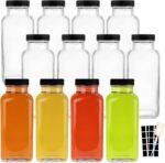 HINGWAH 12 OZ Glass Drink Bottles, Set of 12 Vintage Glass Water Bottles with Lids, Great for storing Juices, Milk, Beverages, Kombucha and More (Labels and Sponge Brush Included) - Image 2