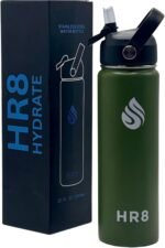 HR8 Stainless Steel Insulated Water Bottle with Straw Lid, Wide Mouth Stainless Steel Metal Water Bottle – 24H Cold, 12H Hot, Leakproof, BPA-Free (Army Green, 22 Ounces - 650ml) - Image 2