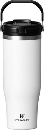 HYDRAFLOW 40 oz Travel Tumbler – Insulated, Stainless Steel, Leakproof, Ideal for Coffee, Tea, and Cold Drinks - White - Image 2