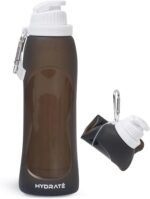 HYDRATE Collapsible Water Bottles for Travel - 17oz Foldable Pocket Bottle - Portable, Flexible, Compact Roll Up Bottles with Carabiner - Refillable Pouch for Hot and Cold Drinks (Black) - Image 2