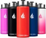 HYDRO CELL Stainless Steel Insulated Water Bottle w/Straw, 2 Lids Metal Vacuum Flask with Modern Leakproof Sport Straw Design (Mandarin 18oz) - Image 2