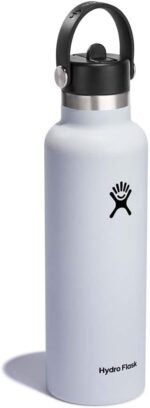 HYDRO FLASK - Water Bottle 621 ml (21 oz) - Vacuum Insulated Stainless Steel Water Bottle with Flex Straw Cap - BPA-Free - Standard Mouth - White - Image 2