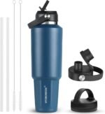HYDROWION 32 oz Insulated Water Bottle, Car Water Bottle Holder - Double Wall Vacuum Insulated Travel Bottle with Straw Lid, Spout Lid and Flex Cap - Cold for 24H, Hot for 12H, Cobalt - Image 2