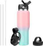 HYDROWION 32oz Water Bottle, Double Wall Vacuum Stainless Steel Insulated Water Flask with Straw Lid, Spout Lid and Flex Cap(Cold for 48 Hrs, Hot for 24 Hrs), Leakproof Travel Thermo Mug, Pink&Blue - Image 2