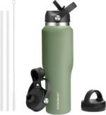 HYDROWION 40 oz Insulated Water Bottle with Straw fit in Car Cup Holder(Cold 48 hrs, Hot 24 hrs) Drinking Bottle with Straw Lid, Spout Lid and Flex Cap Leakproof Travel Thermo Mug，Moss - Image 2