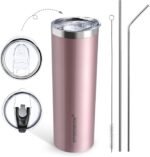 HYDROWION Triple-Insulated Tumblers - Stainless Steel with Lid and Straw, 20 oz Water Bottle, Coffee Cups, Travel Mug for Home & Office Rose Gold - Image 2
