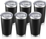 HZJSTSWQ 20 oz Tumbler Bulk with Lid Stainless Steel Insulated Tumblers Double Wall Vacuum Coffee Mug Powder Coated Tumbler Cups for Cold and Hot Drinks, Black, 6 pack - Image 2