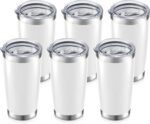 HZJSTSWQ 20 oz Tumbler Bulk with Lid Stainless Steel Insulated Tumblers Double Wall Vacuum Coffee Mug Powder Coated Tumbler Cups for Cold and Hot Drinks, White, 6 pack - Image 2