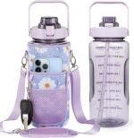 Half Gallon Water Bottle with Sleeve, 64OZ Motivational Water Bottle with Straw & Time Marker, BPA Free Leakproof Large Sports Water Bottle, Reusable Water Jug for Workout Gym Sport - Image 2