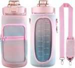 Half Gallon Water Bottle with Sleeve & Strap 64 OZ Motivational Water Bottles with Straw Large Wide Mouth Water Jug with Time Marker for Fitness, Gym and Outdoor Sports, Leak-proof & BPA Free, - Image 2