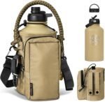 Half Gallon Water Bottle with Straw - 64 oz Stainless Steel Insulated Water Jug, Sport Bottle with 3 BPA Free Lids, Paracord Handle, Strap, Molle System for Outdoor Gym Hiking - Khaki - Image 2