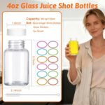 Haneye 8 Pack 4 oz Glass Shot Bottles with Caps - Reusable Wide Mouth Ginger Shots Bottles for Juice, Wellness,Spices, Essential Oil & Travel, Leakproof & Dishwasher Safe with 12 Labels and 1 Brush - Image 2