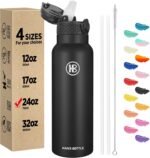 Han's Bottle Sports Water Bottle - 24 Oz, Straw Lid, Leak Proof, Vacuum Insulated Stainless Steel, Double Walled, Thermo Mug,Black - Image 2