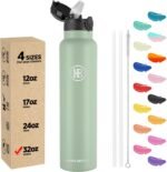 Han's Bottle Sports Water Bottle - 32 Oz, Straw Lid, Leak Proof, Vacuum Insulated Stainless Steel, Double Walled, Thermo Mug,Pine Green - Image 2