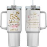 Happy 58th Birthday, 58 Years Of Being Awesome Birthday Gift Customized Name Tumbler Personalized With Lid Engraved 40oz Lid - Image 2