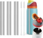 Haundry Metal Straw Replacement for Owala Water Bottle 24 oz 32 oz Accessories, With 2 Straw Cleaner, Reusable Stainless Steel Straws Compatible With Owala Water Bottle - 6pcs - Image 2