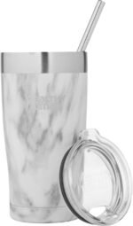 Healthy Human Stainless Steel Tumbler with Straw & Lid | Splash Proof Insulated Travel Cup | Eco-Friendly Coffee Tumblers | Water Cups with Straws Cleaner and Splash Proof Lids (20oz, Stone White) - Image 2