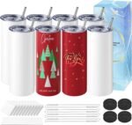 Hiipoo 8 Pack Sublimation Tumblers Blank 20 oz Straight Skinny with Sublimation Papers, Lids and Straws, Shrink Wrap Films, Stainless Steel Double Wall Insulated Tumbler for Mug Press Machine - Image 2