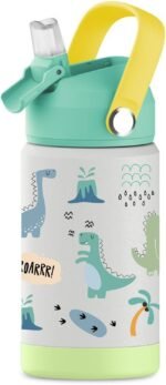 Hippypotamus Kids Water Bottle - Stainless Steel Vacuum Insulated -12 oz - Leak Proof Straw Lid & Soft Spout For Toddlers & Kids (Green Dinosaur) - Image 2
