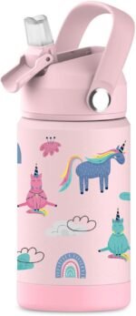 Hippypotamus Kids Water Bottle - Stainless Steel Vacuum Insulated -12 oz - Leak Proof Straw Lid & Soft Spout For Toddlers & Kids - (Pink Unicorn) - Image 2