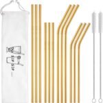 Hiware 12-Pack Gold Stainless Steel Straws Reusable with Case - Metal Drinking Straws for 30oz & 20oz Tumblers Dishwasher Safe, 2 Brushes Included - Image 2